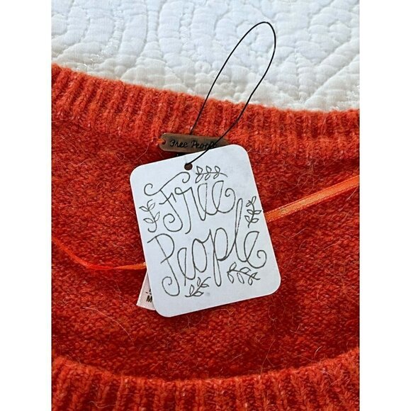 Free People Complete Me Orange Striped Alpaca Wool Blend Sweater Womans Sz M NWT - Picture 6 of 11